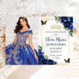 Royal Blue Blommigt Quinceañera Butterflies Bild Spara Datumet