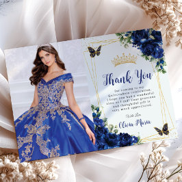 Royal Blue Blommigt Quinceañera Butterflies Bild Tack Kort