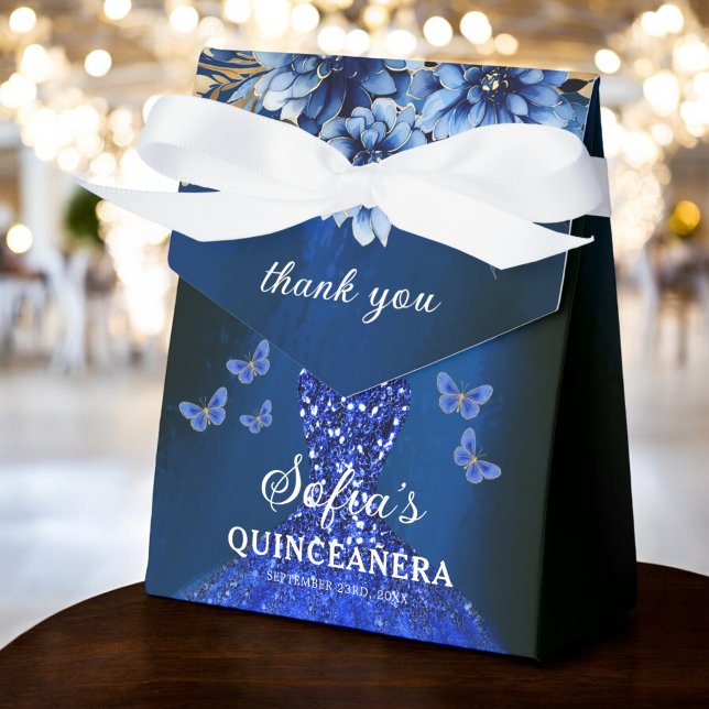 Royal Blue Blommigt Quinceañera Butterflies Presentaskar (Skapare uppladdad)