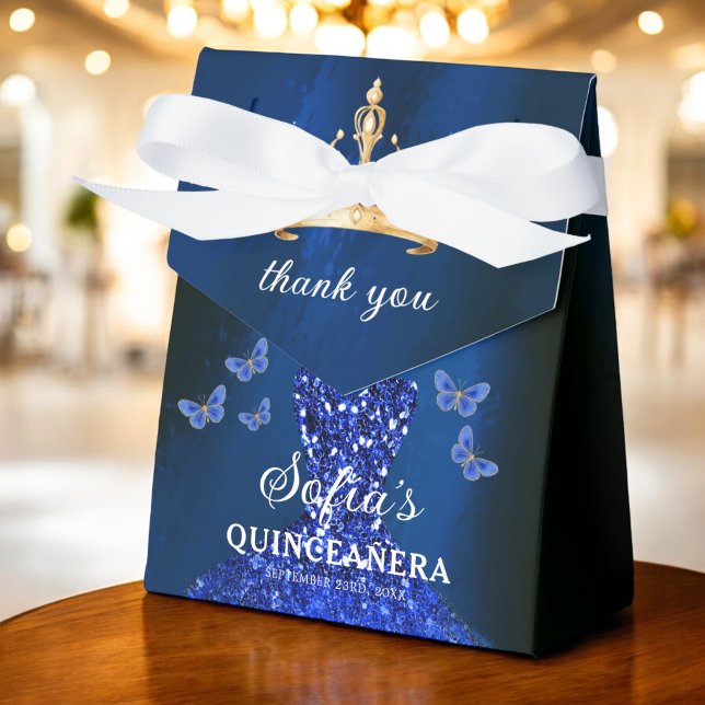 Royal Blue Blommigt Quinceañera Butterflies Presentaskar (Skapare uppladdad)