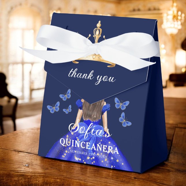 Royal Blue Blommigt Quinceañera Butterflies Presentaskar (Skapare uppladdad)