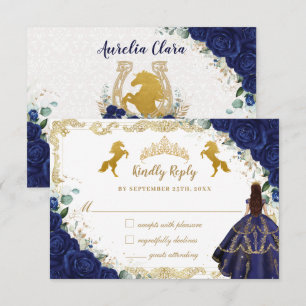 Royal Blue Blommigt Quinceañera Charro Guld Horses OSA Kort