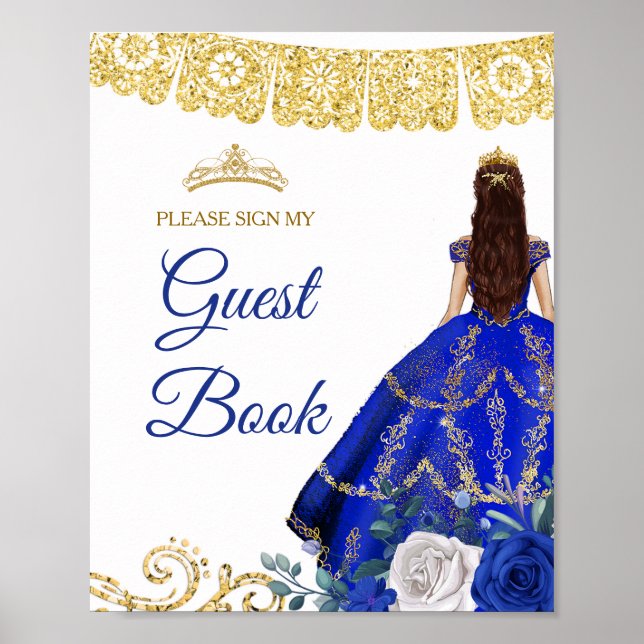 Royal Blue Blommigt Quinceañera Guest Bok Poster (Framsidan)