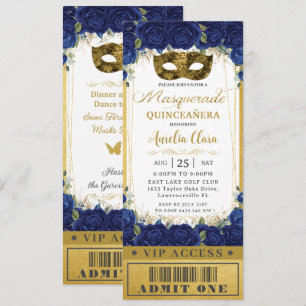 Royal Blue Blommigt Quinceañera Masquerad Biljett Inbjudningar