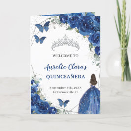 Royal Blue Blommigt Quinceañera Order of Events Pr Program