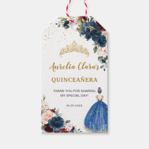 Royal Blue Blommigt Quinceañera Princess Favor Presentetikett
