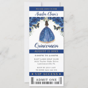 Royal Blue Blommigt Quinceañera Sweet 16 VIP Bilje Inbjudningar