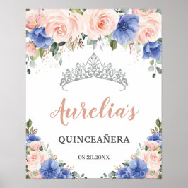 Royal Blue  Blommigt Quinceañera Tiara Välkommen Poster