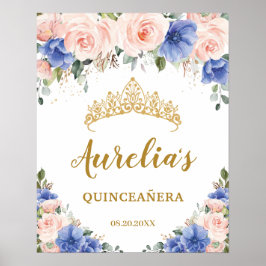 Royal Blue  Blommigt Quinceañera Tiara Välkommen Poster