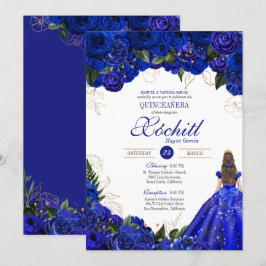 Royal Blue Blommigt Ro Elegant Quinceañera Inbjudningar