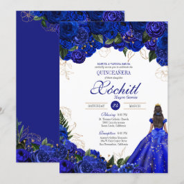 Royal Blue Blommigt Ro Elegant Quinceañera Party Inbjudningar
