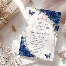 Royal Blue Blommigt Ro Guld Quinceañera Birthday