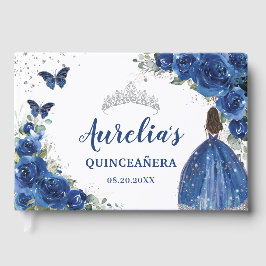 Royal Blue Blommigt Ro Princess Silver Quinceañera Gästböcker