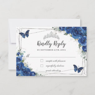 Royal Blue Blommigt Ro Quinceañera Butterflies OSA Kort