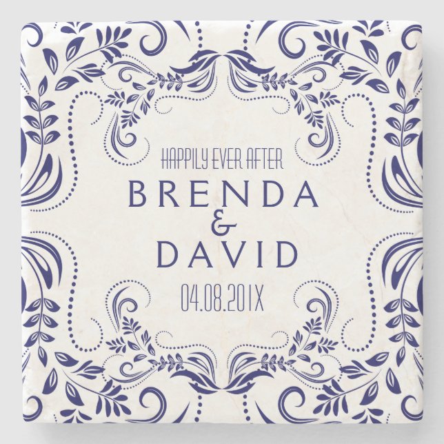 Royal Blue Blommigt Snöre Ram Anpassningsbar - bak Stenunderlägg (Framsidan)