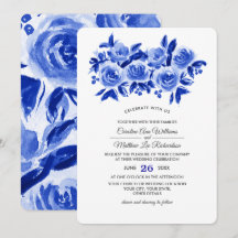 Royal Blue Blommigt Watercolor Bröllop