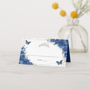 Royal Blue Blommor Fjärilar Quinceañera Födelsedag Placeringskort