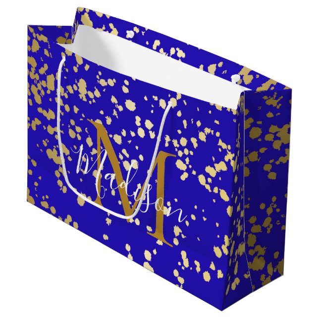 Royal Blue Blond Guld Glitter Personalize Gift Bag (Framsidan Vinklad)