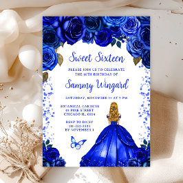 Royal Blue Blonde Hair Princess Sweet sixteen Inbjudningar