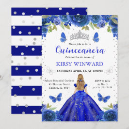 Royal Blue Blonde Princess Quinceanera Inbjudningar