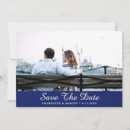 Royal Blue Bröllop Photo Save Date Card Spara Datumet