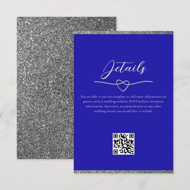 Royal Blue Bröllopsdetaljer QR-kod Tilläggskort (Fram/baksida)