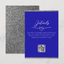 Royal Blue Bröllopsdetaljer QR-kod Tilläggskort