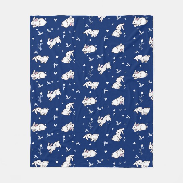 Royal Blue Bunny Patterned Fleece Blanket (Framsidan)