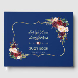 Royal Blue Burgundy Blommigt Bröllop Gästböcker