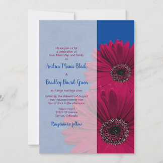 Royal Blue Burgundy Gerbera Daisy Bröllop Inbjudningar