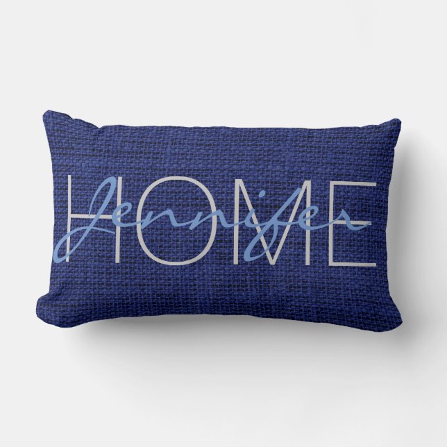 Royal blue Burlap Rustic Monogram Lumbarkudde (Framsida)
