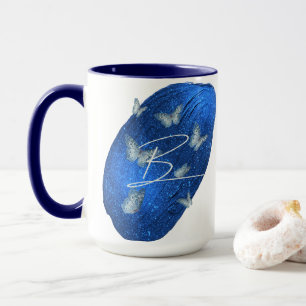 Royal Blue Butterflies Initialer Brev B Monogram Mugg