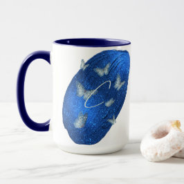 Royal Blue Butterflies Initialer Brev C Monogram Mugg