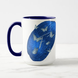 Royal Blue Butterflies Initialer Brev F Monogram Mugg