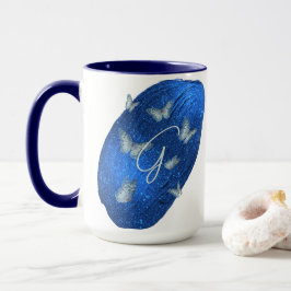 Royal Blue Butterflies Initialer Brev G Monogram Mugg