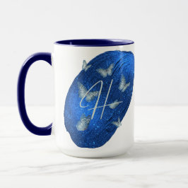 Royal Blue Butterflies Initialer Brev H Monogram Mugg
