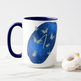 Royal Blue Butterflies Initialer Brev I Monogram Mugg