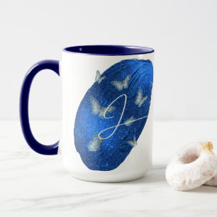 Royal Blue Butterflies Initialer Brev J Monogram Mugg