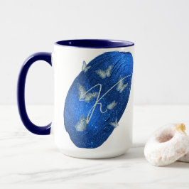 Royal Blue Butterflies Initialer Brev K Monogram Mugg