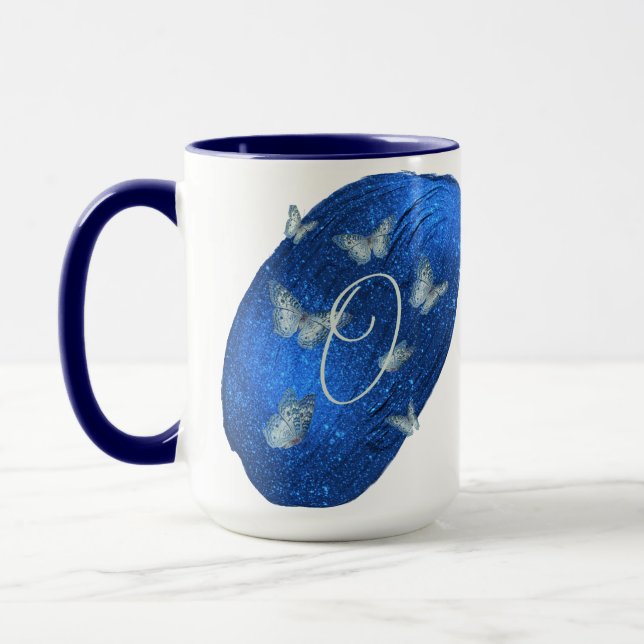 Royal Blue Butterflies Initialer Brev O Monogram Mugg (Vänster)