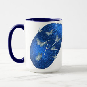 Royal Blue Butterflies Initialer Brev R Monogram Mugg