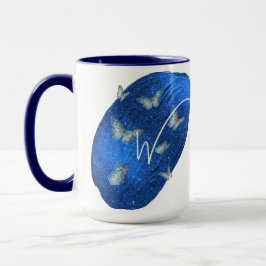 Royal Blue Butterflies Initialer Brev W Monogram Mugg
