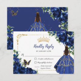 Royal Blue Butterflies Princess Guld Quinceañera OSA Kort