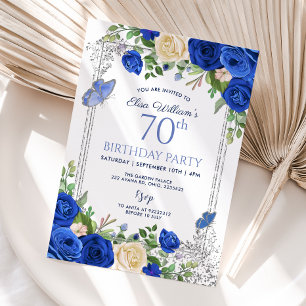 Royal Blue Butterfly Garden Party 80:e födelsedage Inbjudningar