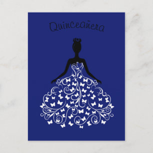 Royal Blue Butterfly Gown Quinceanera-inbjudan Inbjudan Vykort