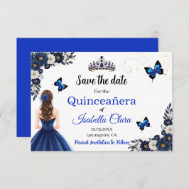 Royal Blue Butterfly Quinceañera Save the Date Spara Datumet