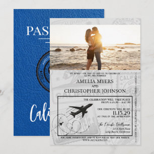 Royal Blue California Passport Bröllop Inbjudningar