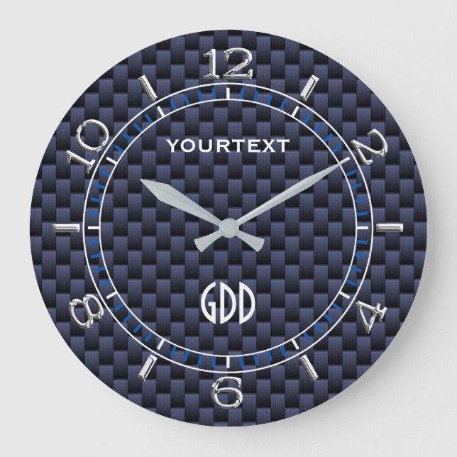 Royal Blue Carbon Fiber Stil Personlig Dial Stor Klocka (Framsida)
