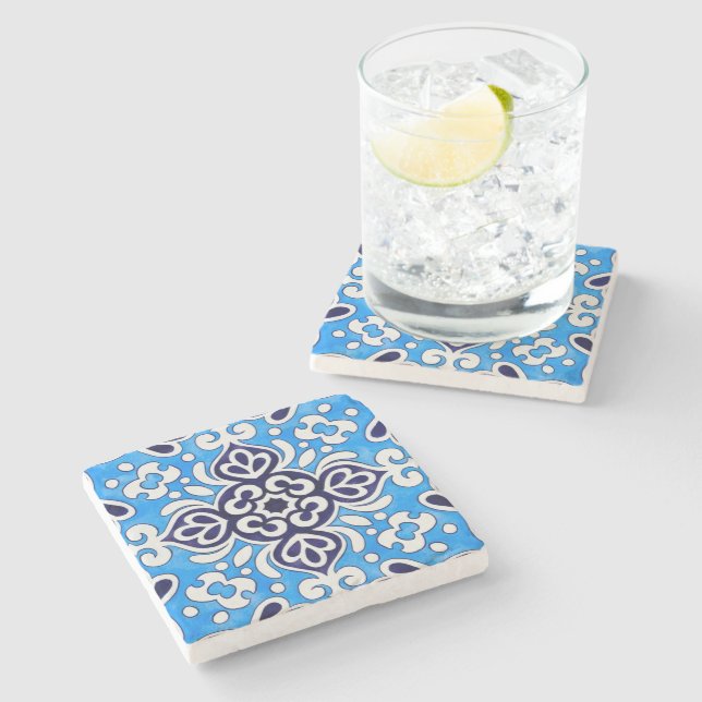 Royal Blue Ceramic Classic Geometric Mosaic  Stenunderlägg (Sidan)