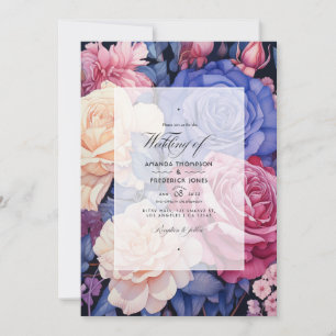 Royal Blue, Champagne, Cream Ro & Mauve Bröllop Inbjudningar